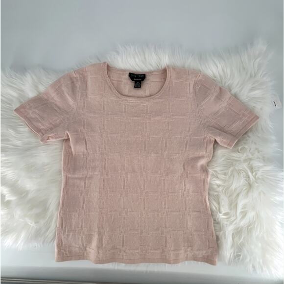 Casual Corner 100% Cashmere Short Sleeve Crew Pullover Sweater Baby Pink Medium - Picture 6 of 11